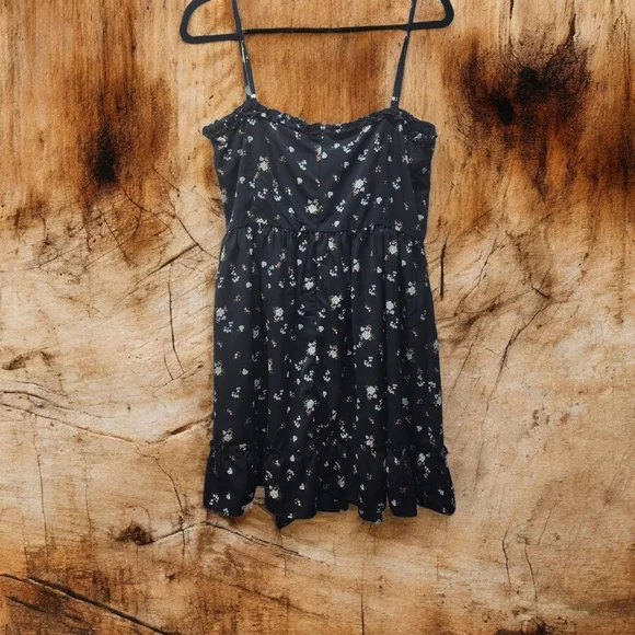 Lulus Cottagecore Black Floral Tie-Front Mini Dress – Size L Boho Romantic Cute - Picture 13 of 13